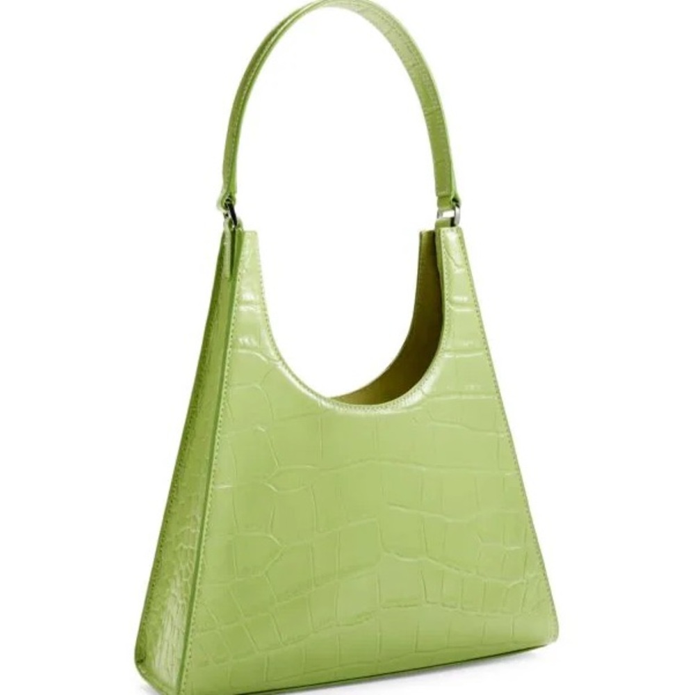 Staud Rey Croc Embossed Leather Shoulder Bag
